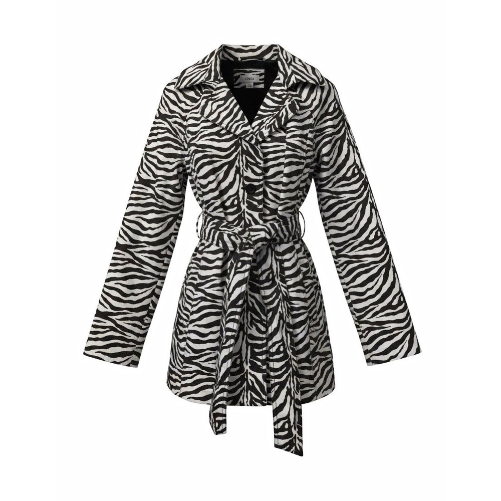 Cato Women's Zebra Print Belted Lined Short Trench Coat Black/White S